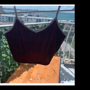 A red velvet, white strap crop top